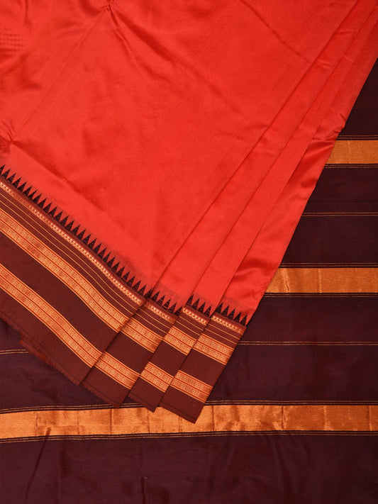 Orange and Brown Narayanpet Silk Handloom Plain Saree with Traditional Border Design No Blouse np0672