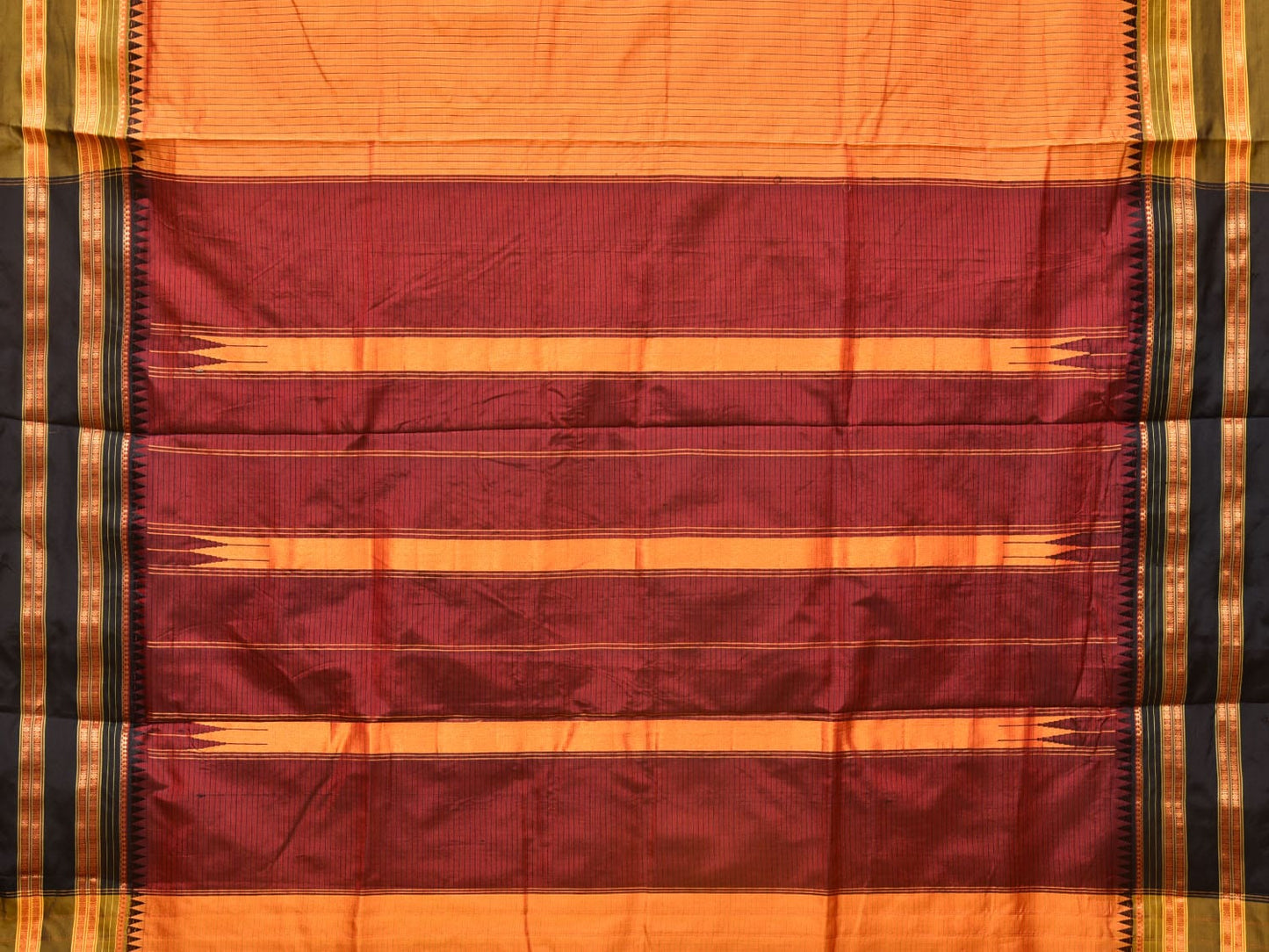 Orange and Brown Narayanpet Silk Handloom Saree with Checks Design No Blouse np0754