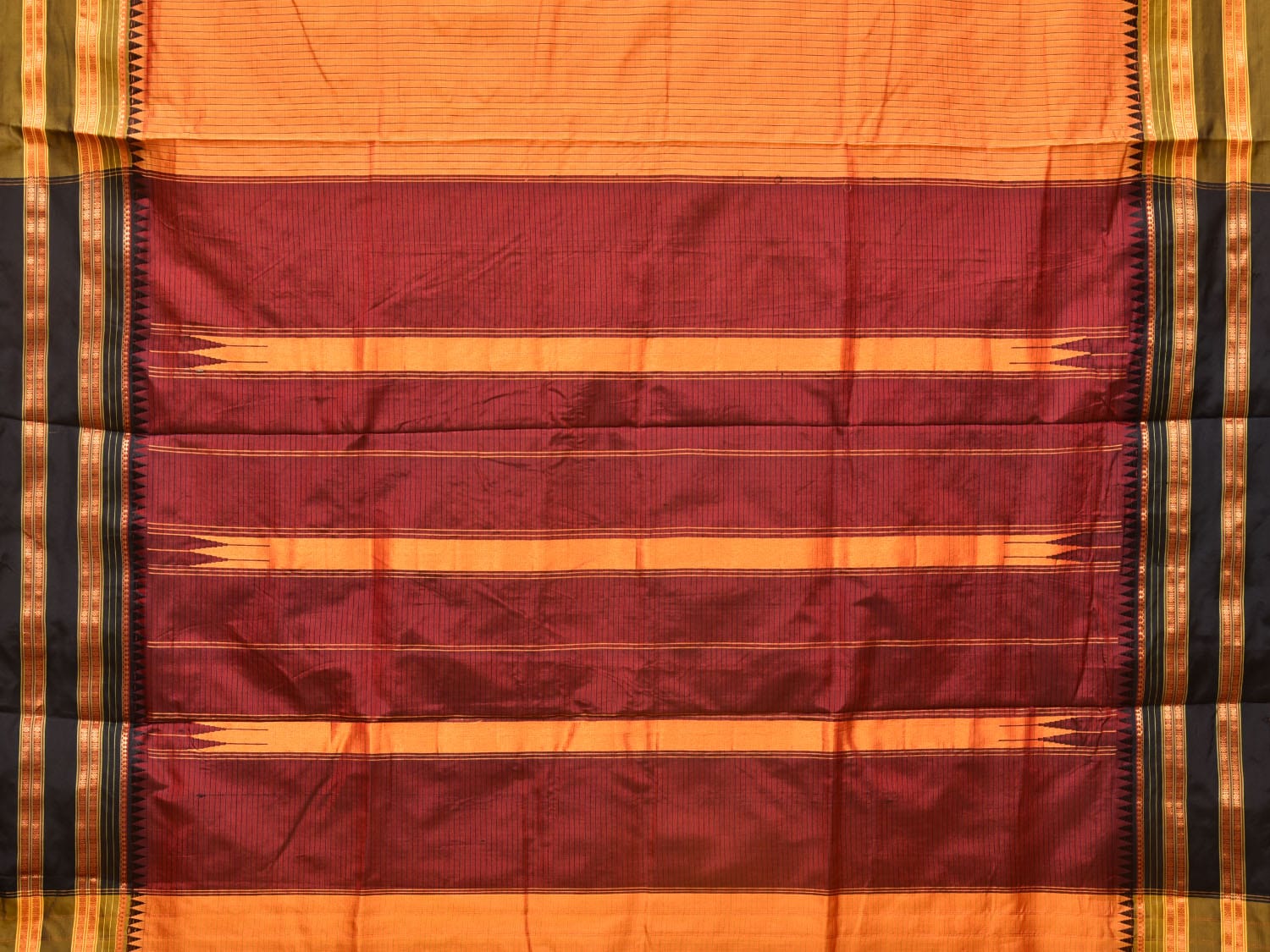 Orange and Brown Narayanpet Silk Handloom Saree with Checks Design No Blouse np0754