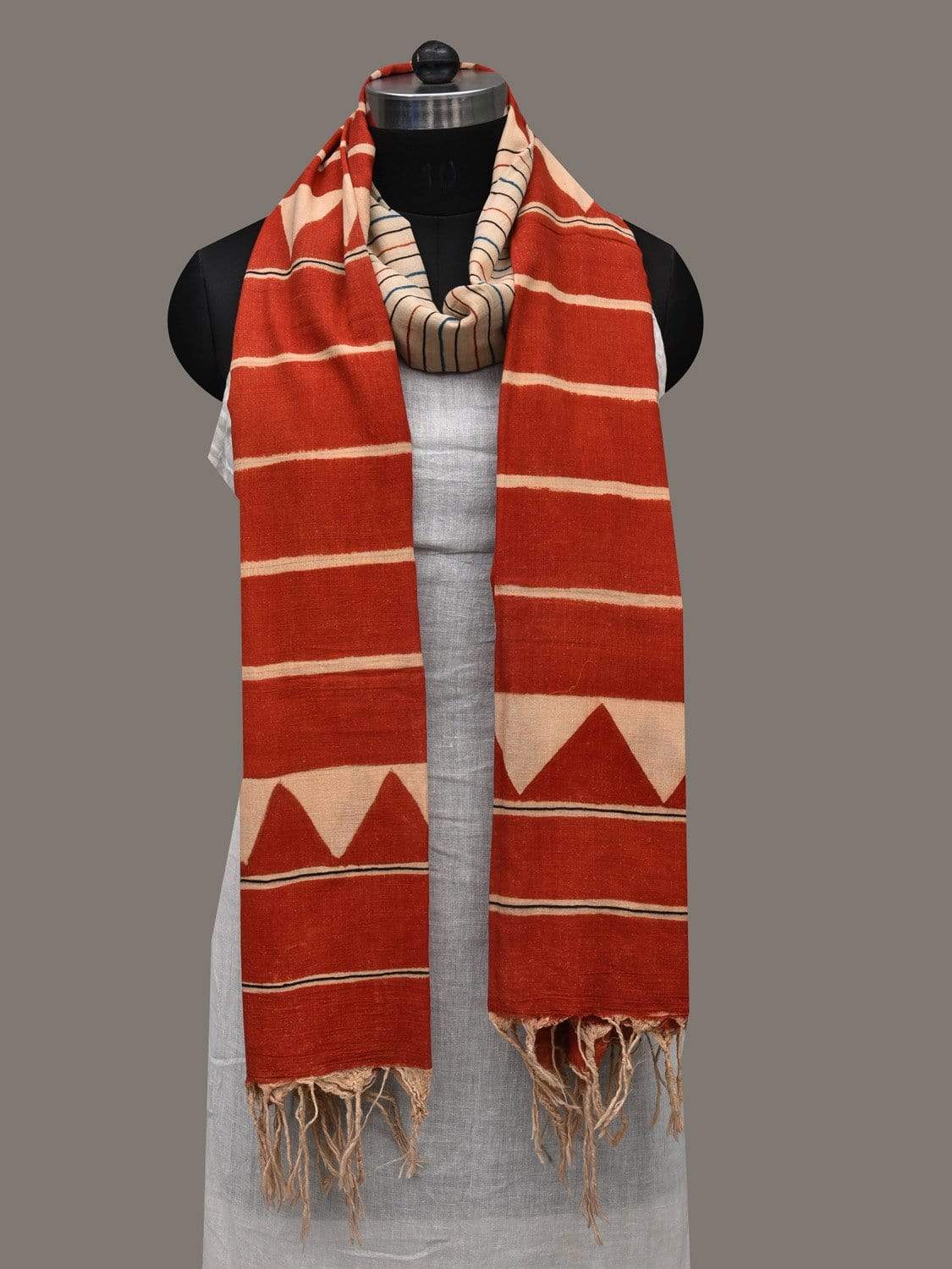 Orange and Cream Kalamkari Hand Painted Cotton Handloom Dupatta with Geometrical Design ds2524