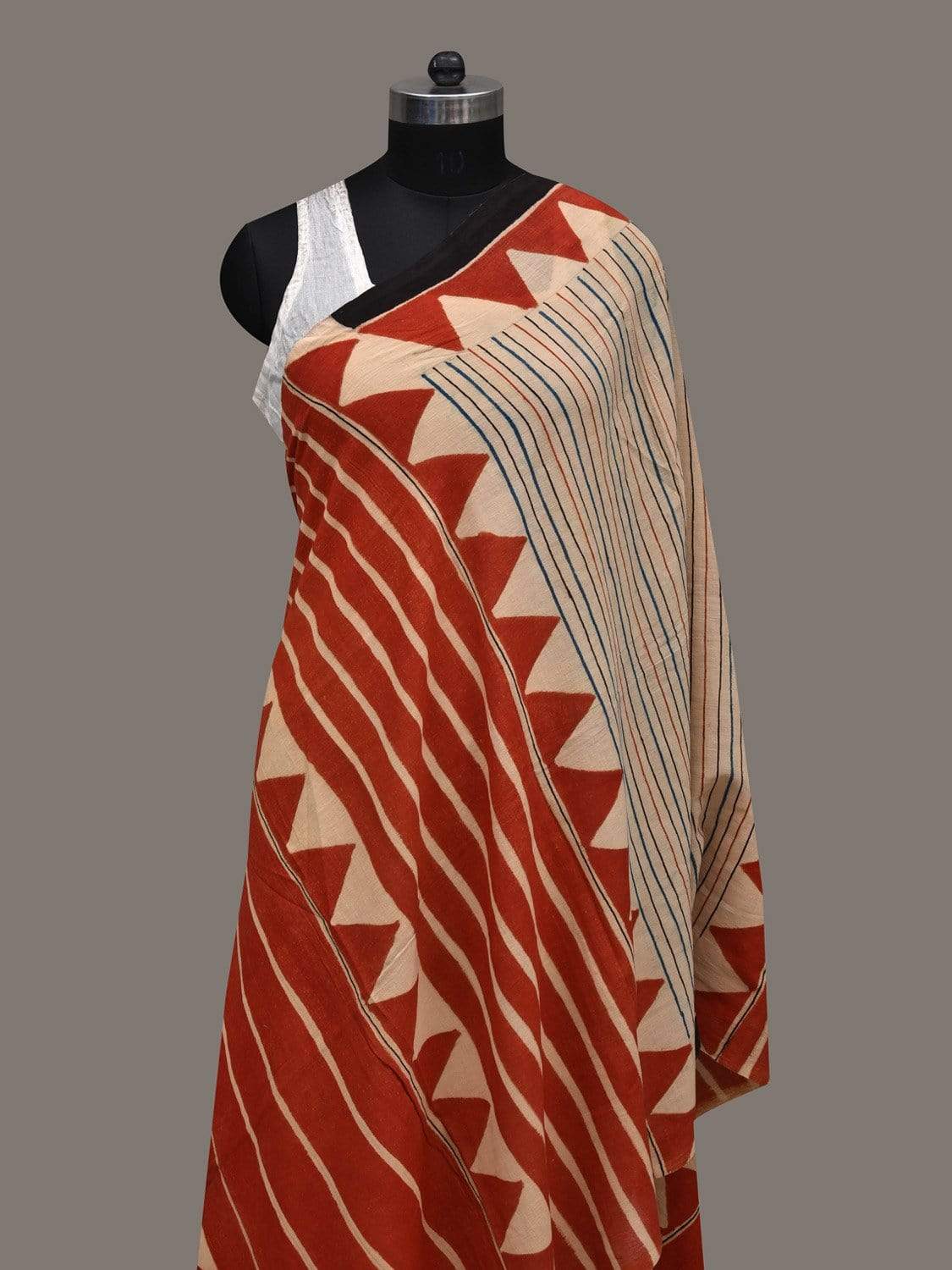 Orange and Cream Kalamkari Hand Painted Cotton Handloom Dupatta with Geometrical Design ds2524