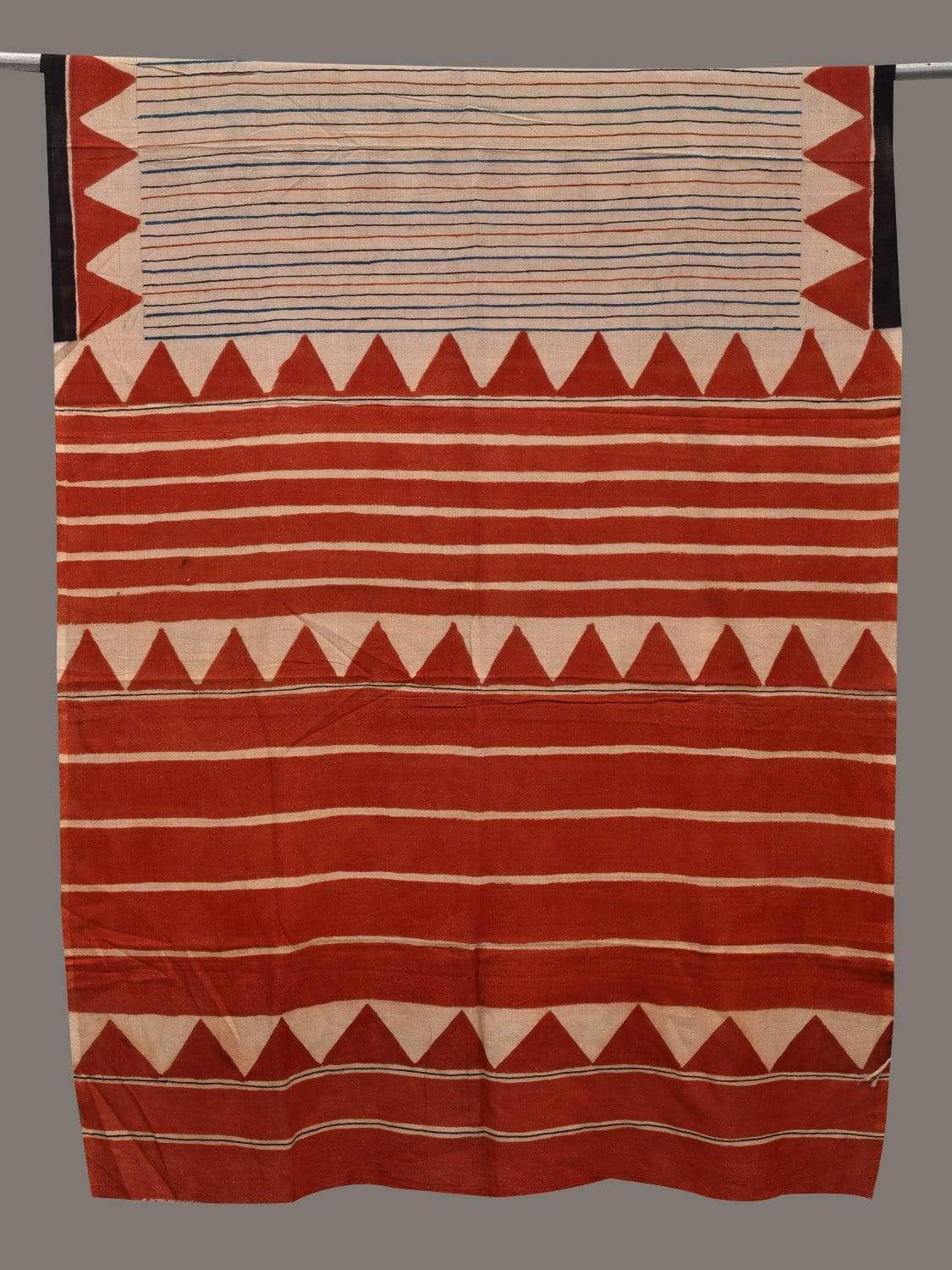 Orange and Cream Kalamkari Hand Painted Cotton Handloom Dupatta with Geometrical Design ds2524