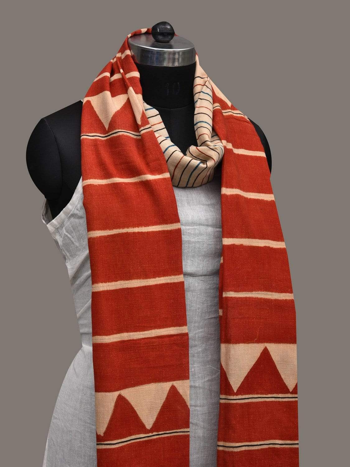 Orange and Cream Kalamkari Hand Painted Cotton Handloom Dupatta with Geometrical Design ds2524