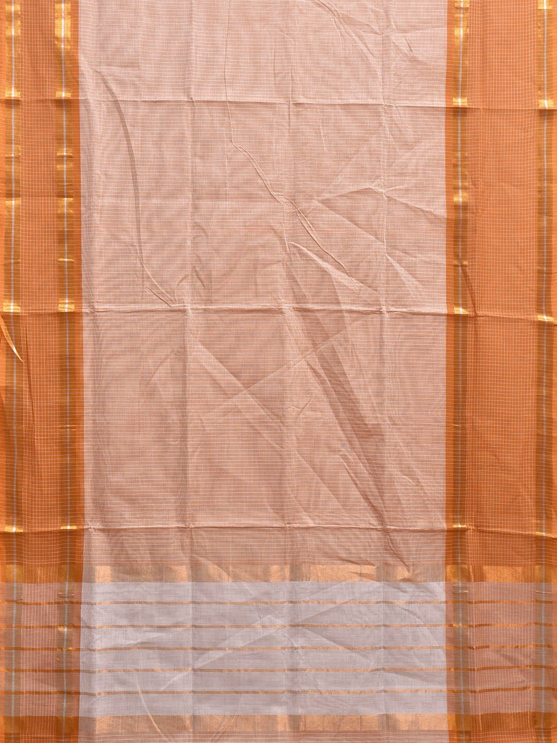 Orange and Cream Venkatagiri Cotton Saree with Strips and Checks Border Design No Blouse v0109