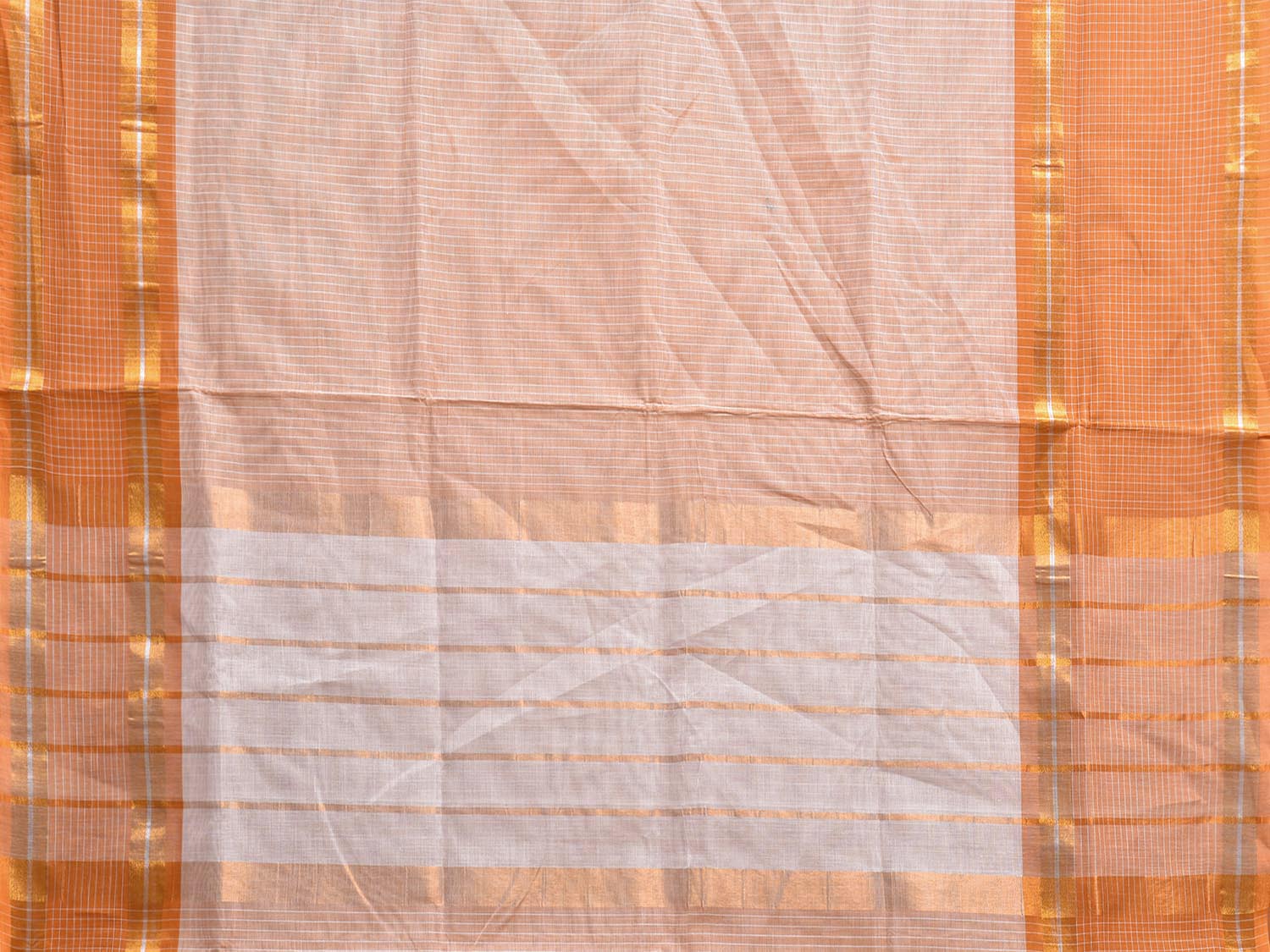 Orange and Cream Venkatagiri Cotton Saree with Strips and Checks Border Design No Blouse v0109