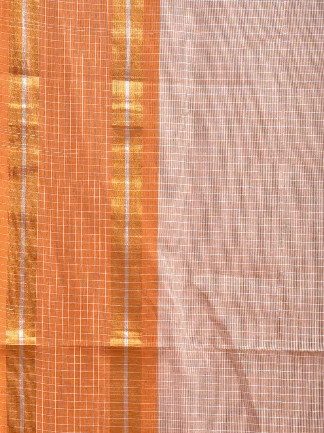 Orange and Cream Venkatagiri Cotton Saree with Strips and Checks Border Design No Blouse v0109
