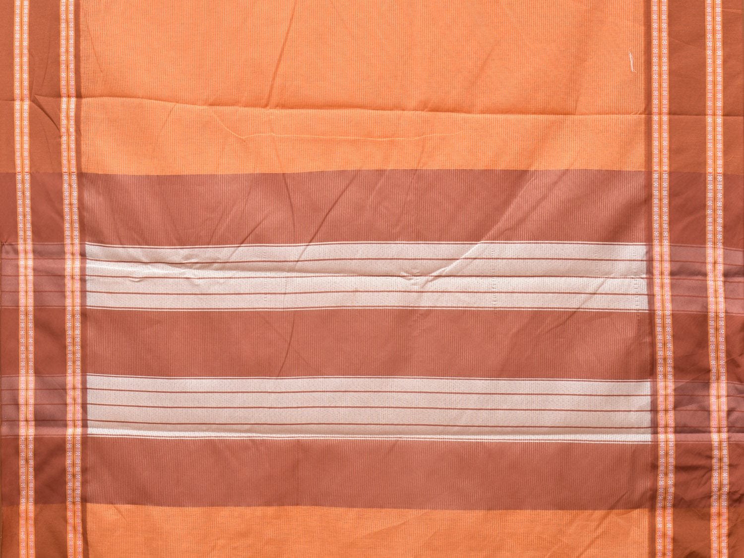 Orange and Fawn Bamboo Cotton Saree with Strips Design No Blouse bc0214