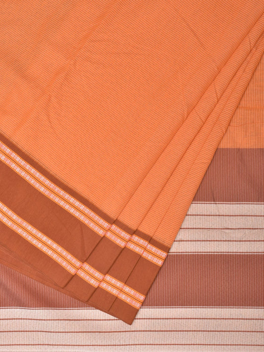 Orange and Fawn Bamboo Cotton Saree with Strips Design No Blouse bc0214
