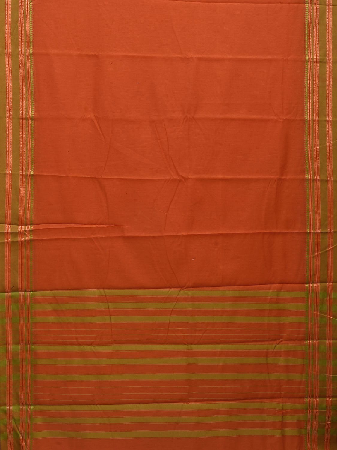 Orange and Green Bamboo Cotton Plain Saree with Border Design bc0072