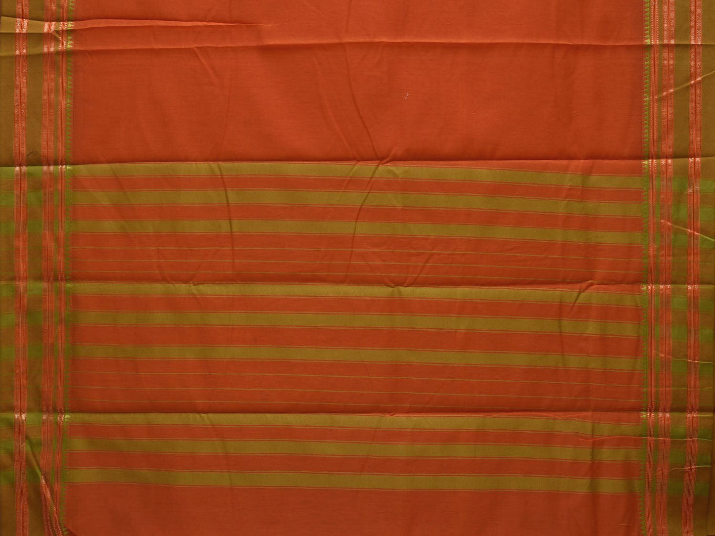 Orange and Green Bamboo Cotton Plain Saree with Border Design bc0072