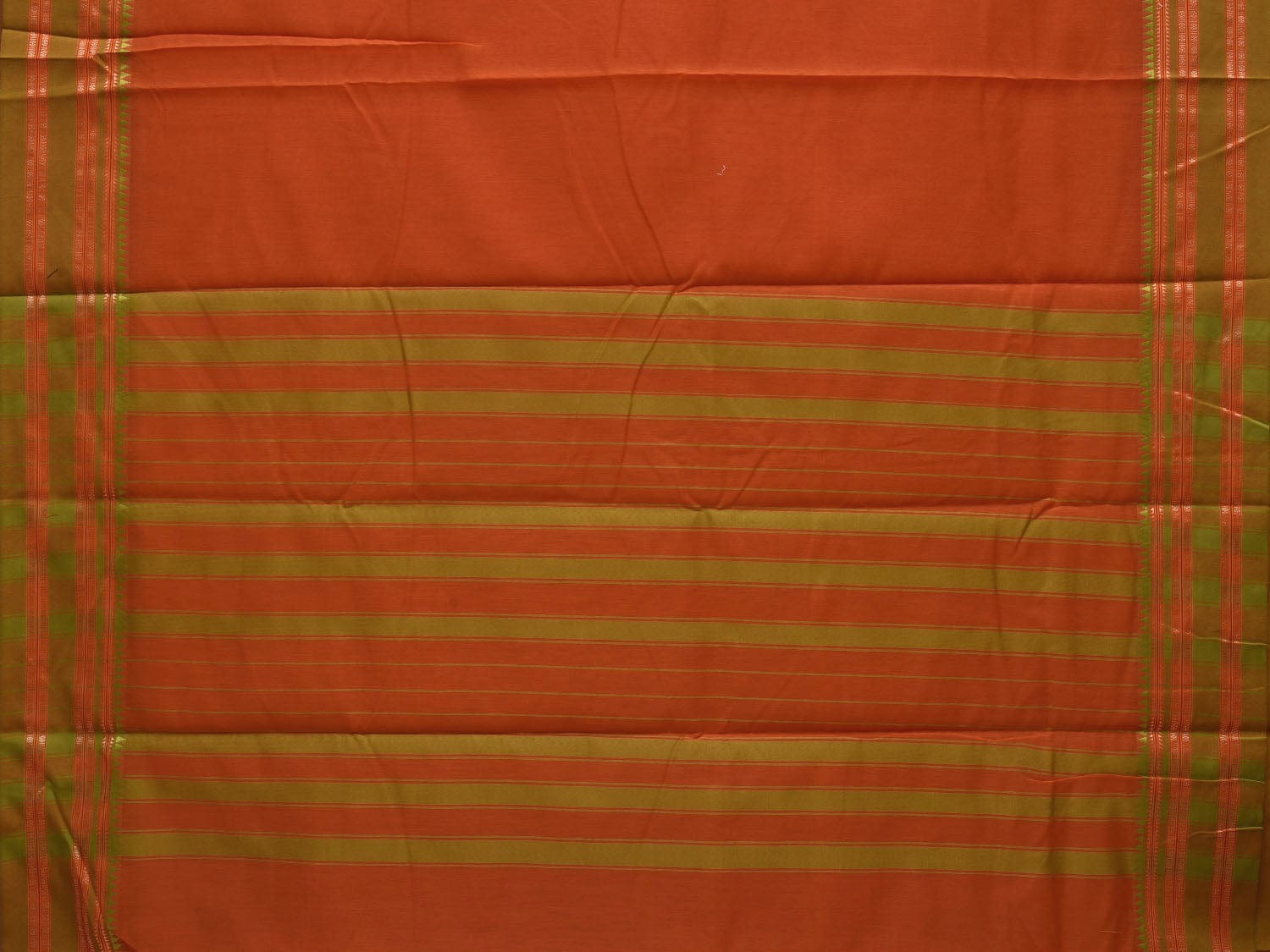 Orange and Green Bamboo Cotton Plain Saree with Border Design bc0072