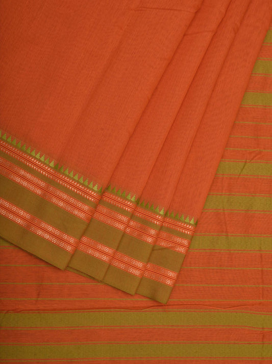 Orange and Green Bamboo Cotton Plain Saree with Border Design bc0072