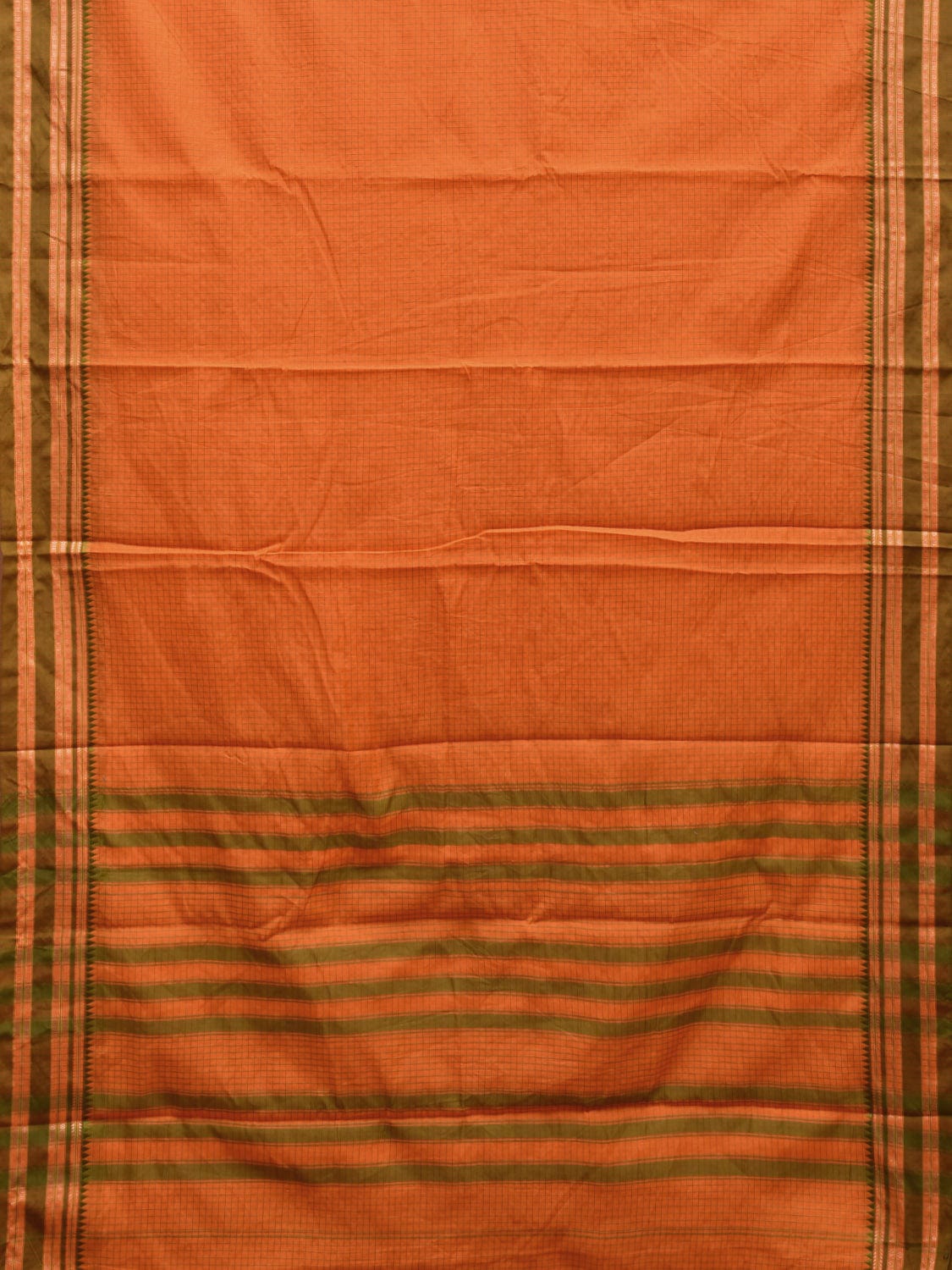Orange and Green Bamboo Cotton Saree with Checks Design No Blouse bc0608