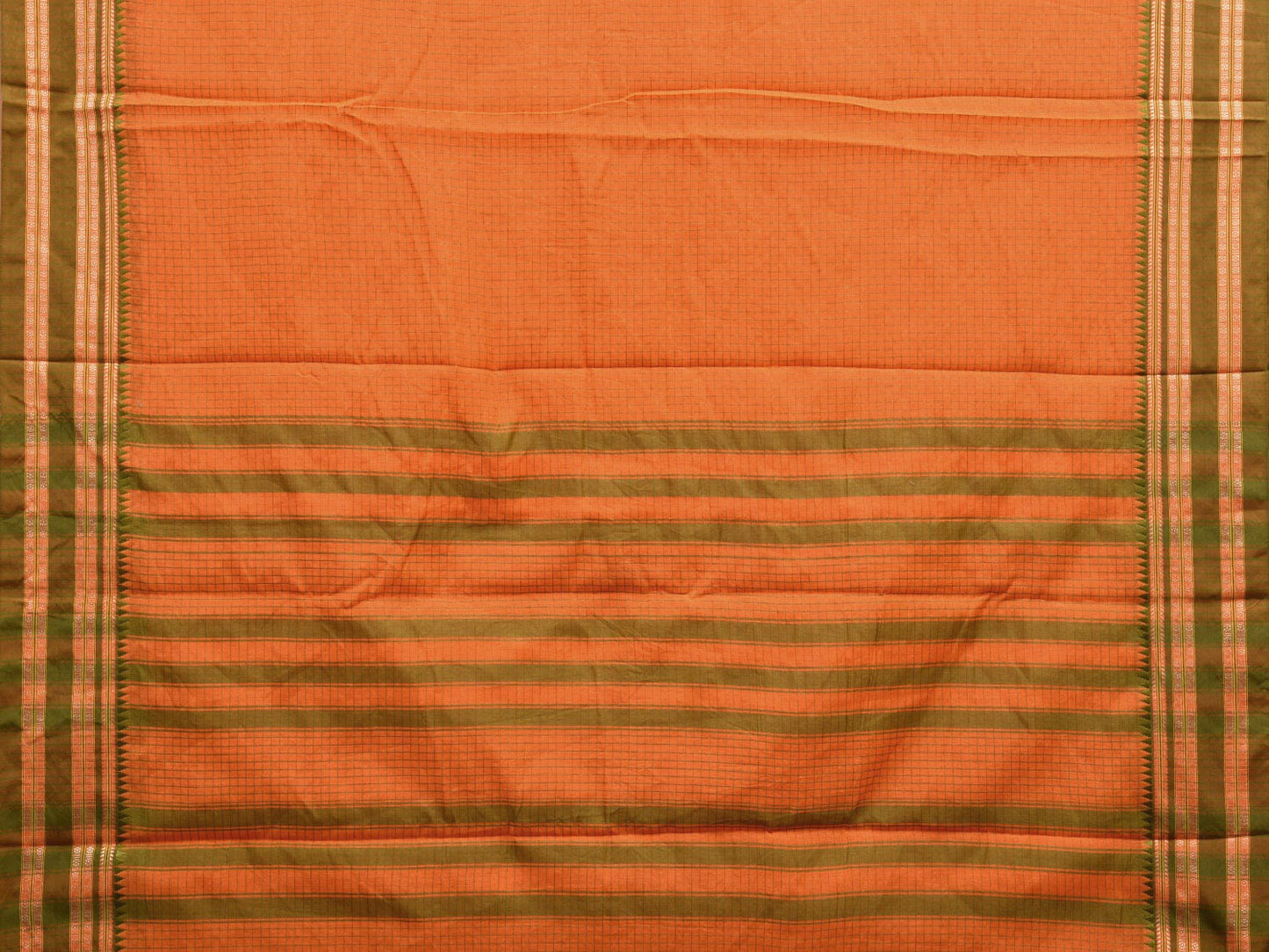 Orange and Green Bamboo Cotton Saree with Checks Design No Blouse bc0608