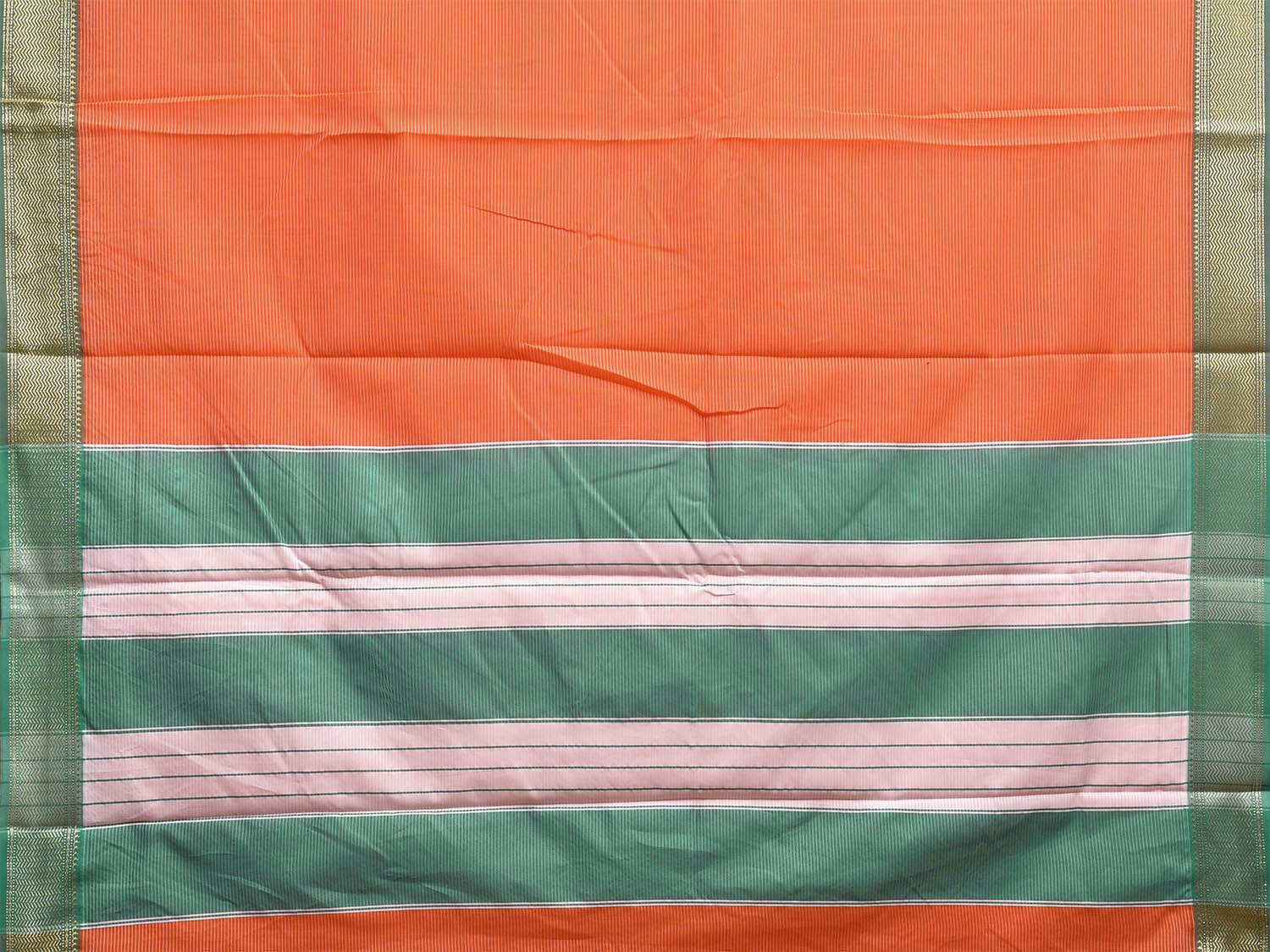 Orange and Green Bamboo Cotton Saree with Strips and Contrast Pallu Design No Blouse bc0566