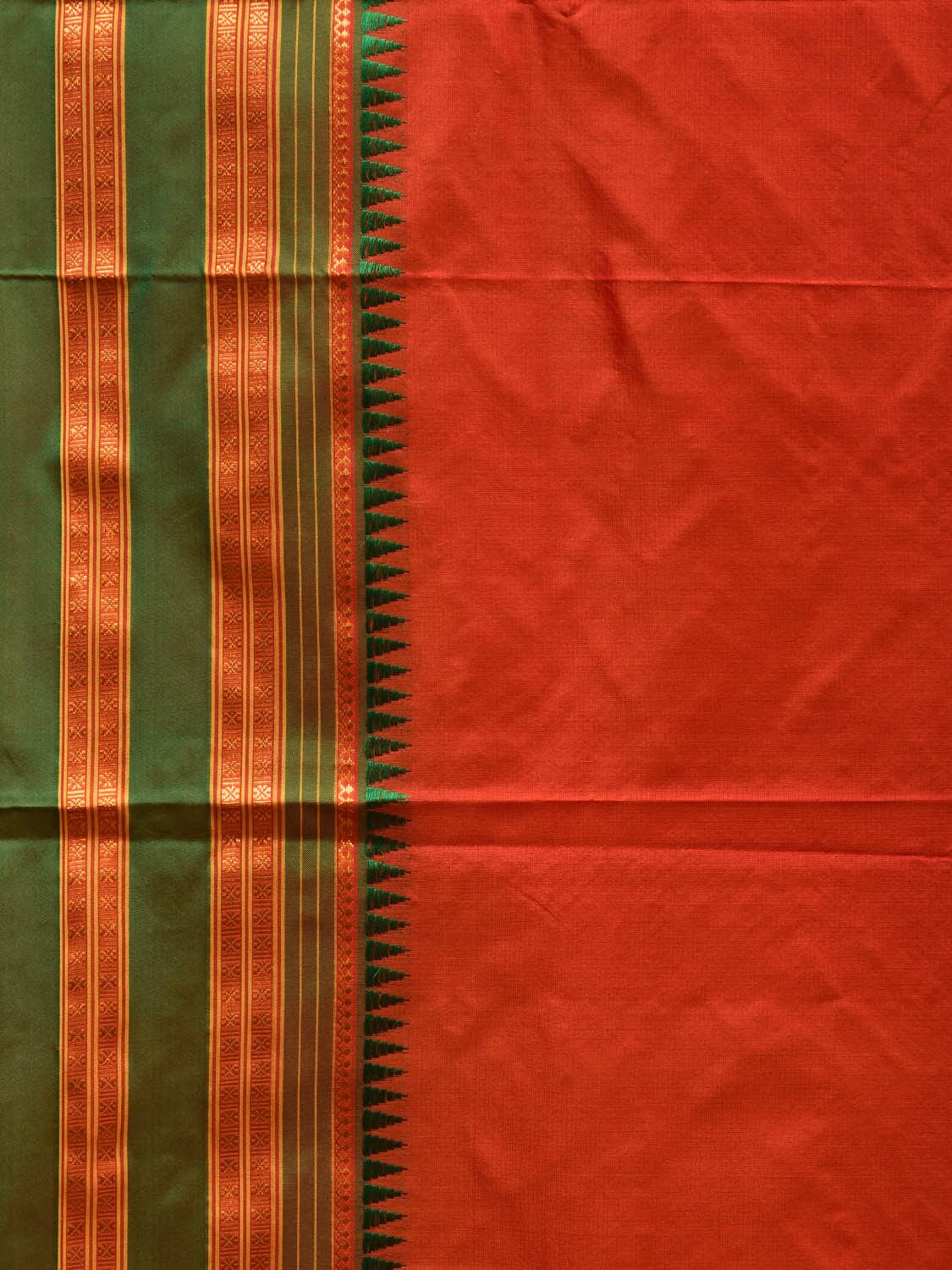 Orange and Green Narayanpet Silk Handloom Plain Saree with Traditional Border Design No Blouse np0552