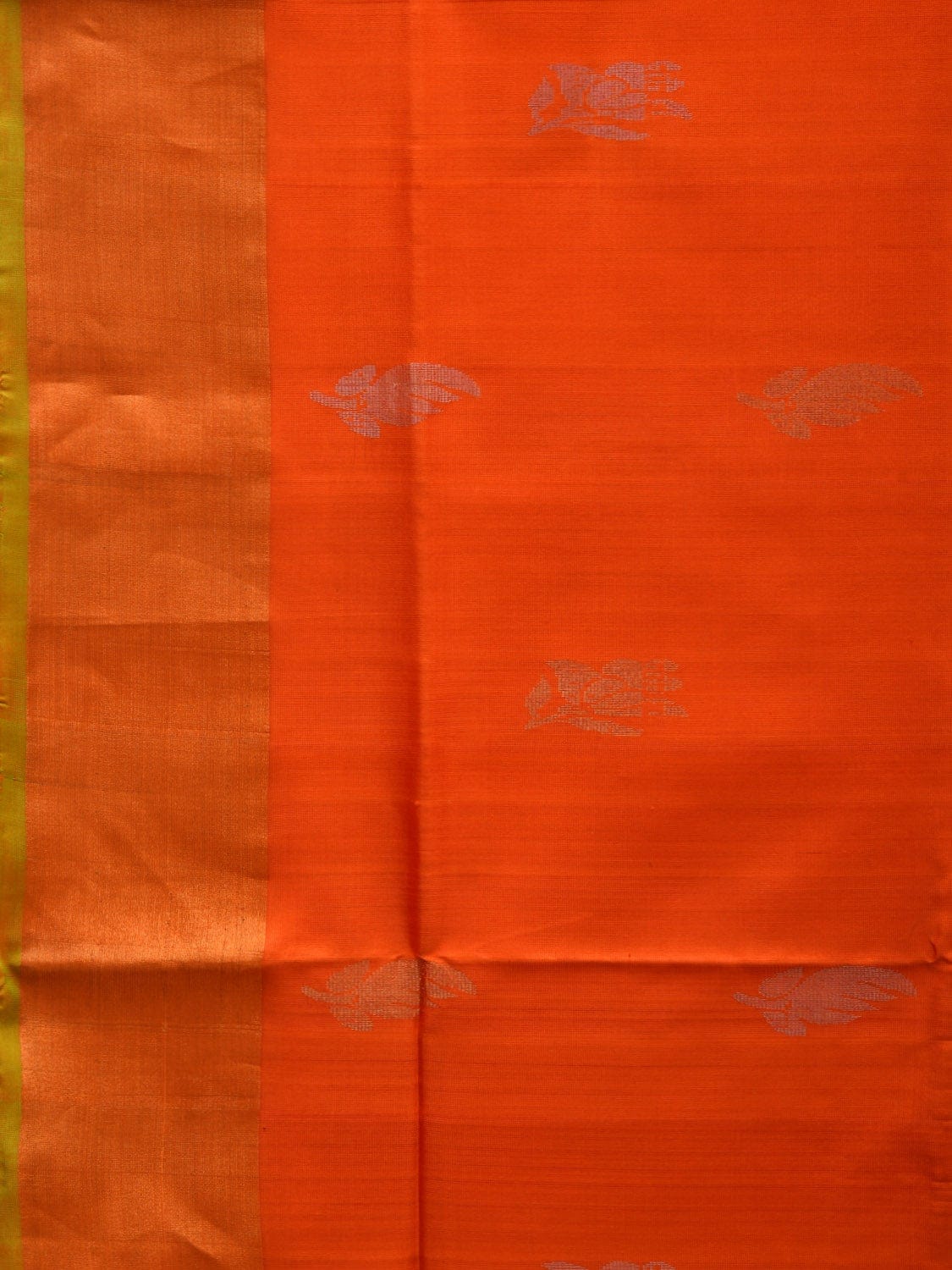 Orange and Green Uppada Silk Handloom Saree with Body Buta Design u1831