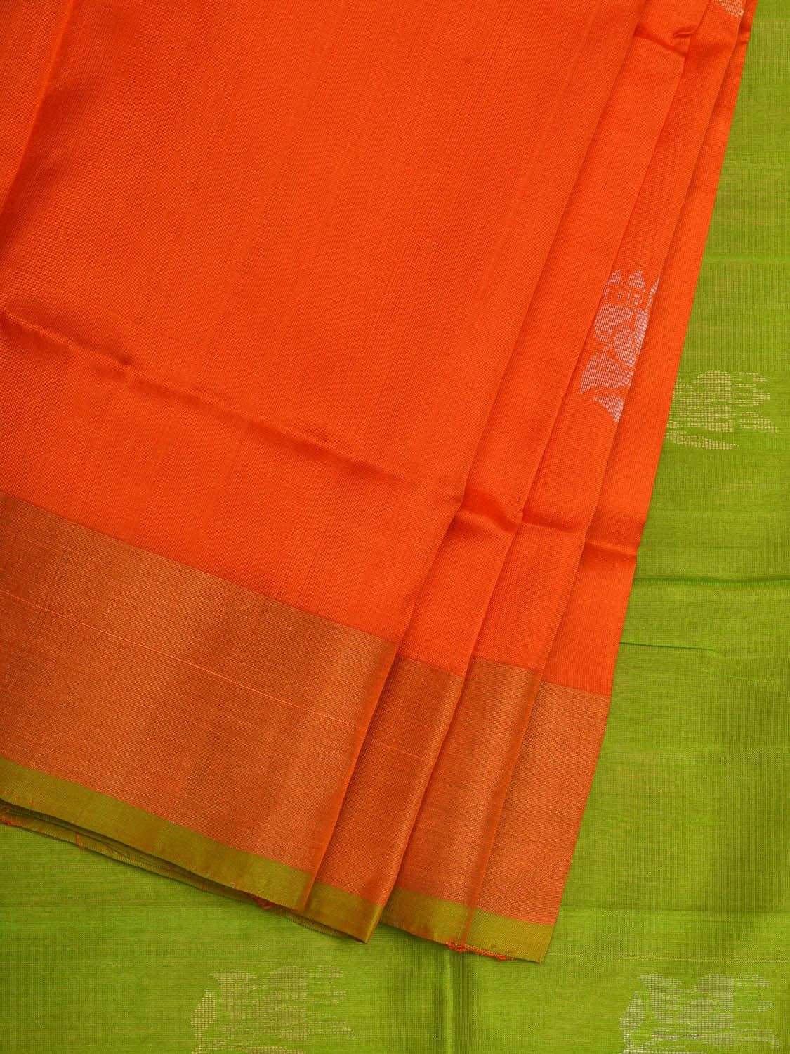Orange and Green Uppada Silk Handloom Saree with Body Buta Design u1831