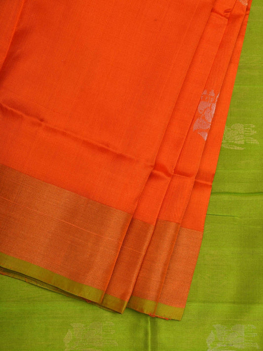 Orange and Green Uppada Silk Handloom Saree with Body Buta Design u1831