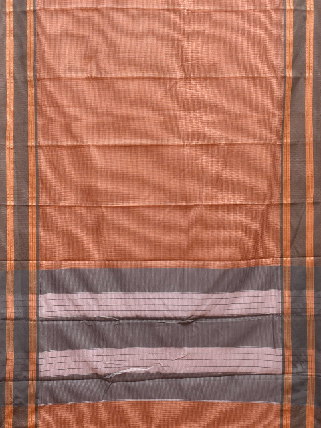 Orange and Grey Bamboo Cotton Saree with Small Checks Design No Blouse bc0318