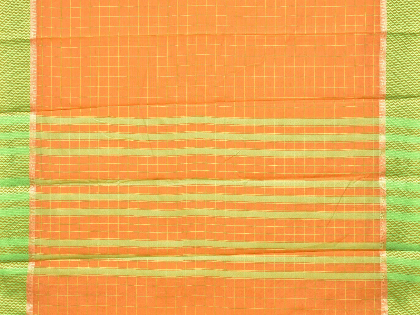 Orange and Light Green Bamboo Cotton Saree with Big Checks Design No Blouse bc0159