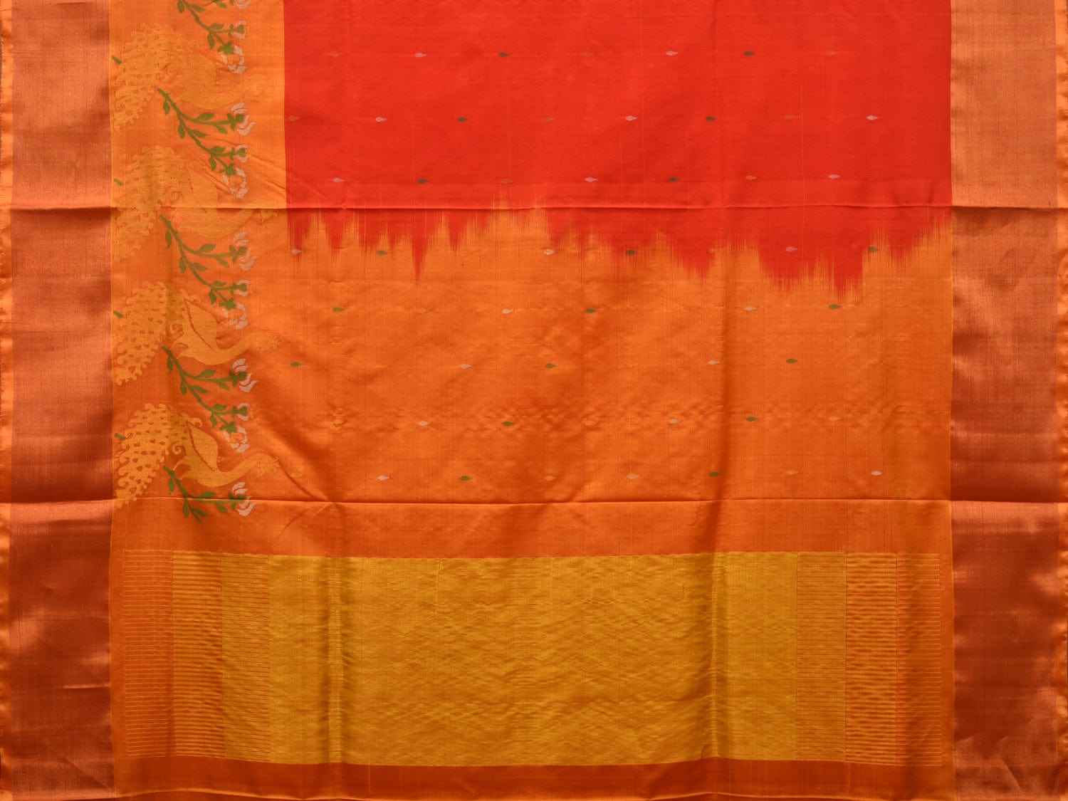 Orange and Mustard Uppada Silk Handloom Saree with One Side Peacocks Border Design u1907