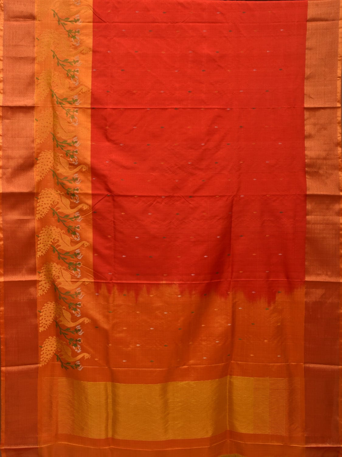 Orange and Mustard Uppada Silk Handloom Saree with One Side Peacocks Border Design u1907