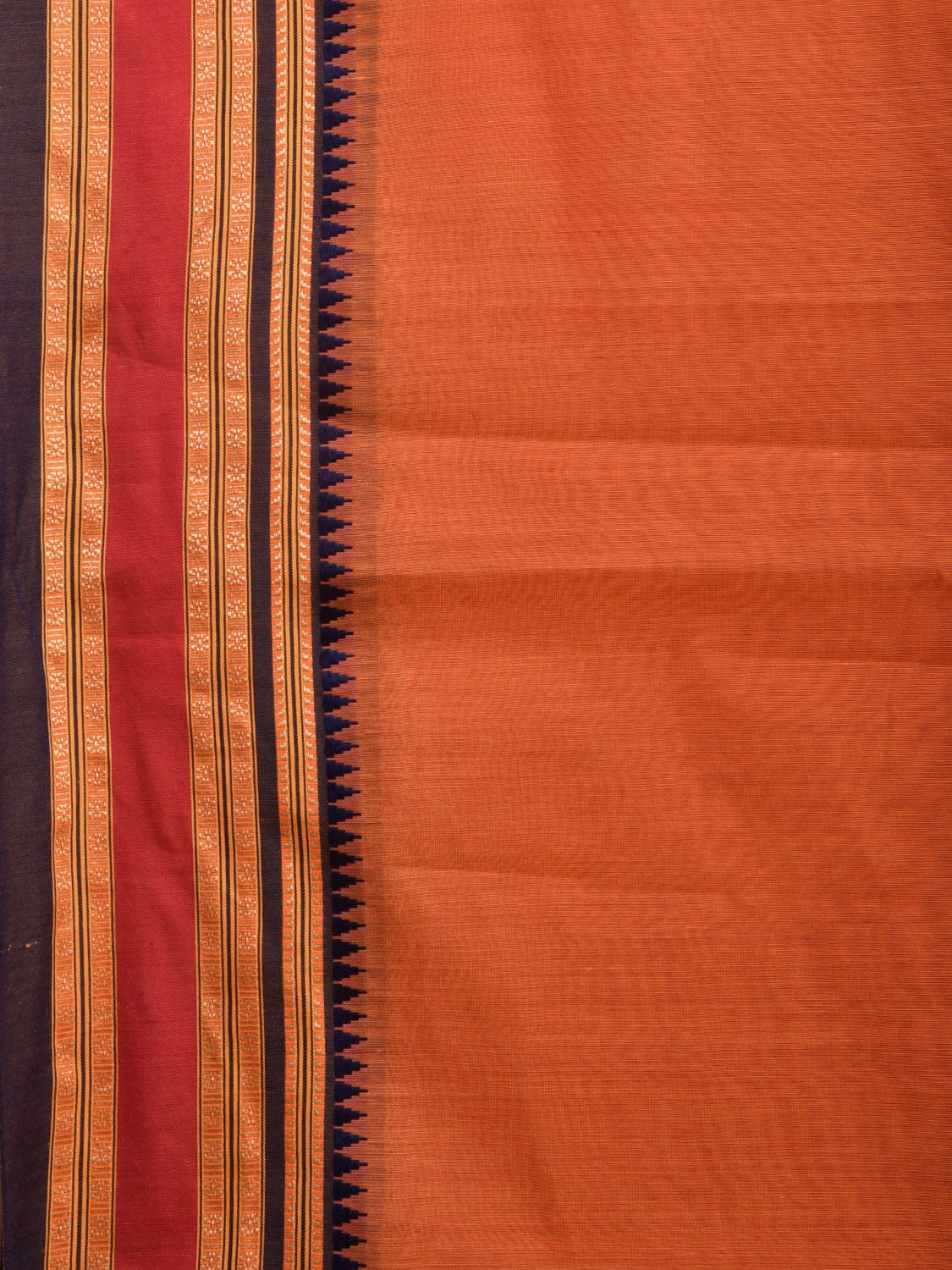 Orange and Navy Bamboo Cotton Plain Saree with Strips Pallu Design No Blouse bc0354