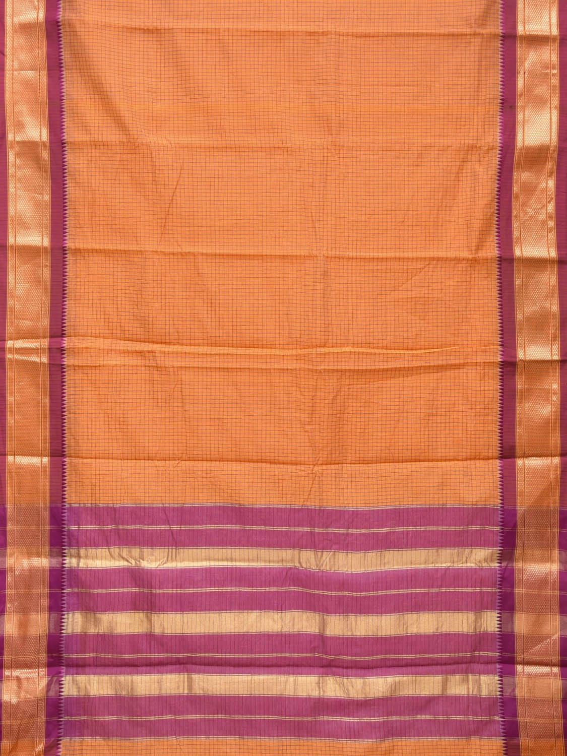 Orange and Pink Bamboo Cotton Saree with Checks Design No Blouse bc0154