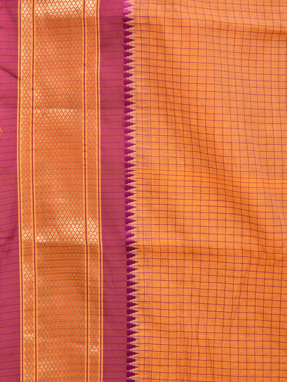 Orange and Pink Bamboo Cotton Saree with Checks Design No Blouse bc0154