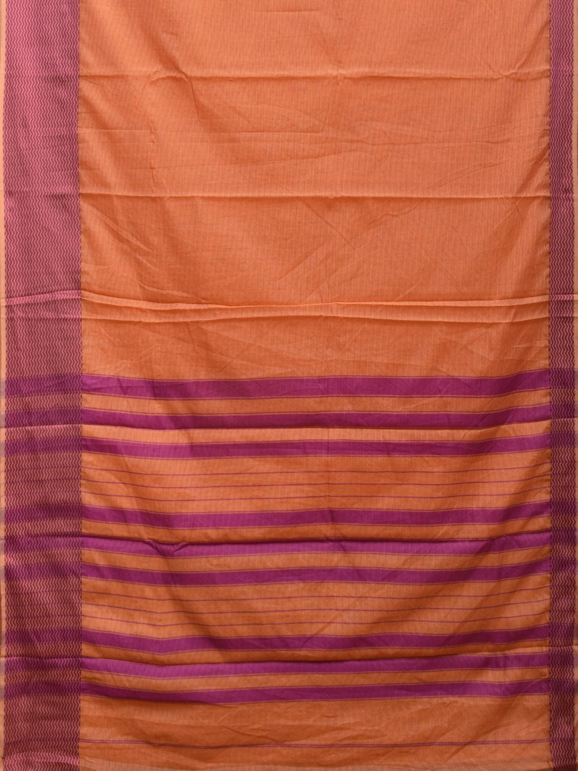 Orange and Pink Bamboo Cotton Saree with Strips and Zig-Zag Border Design No Blouse bc0324