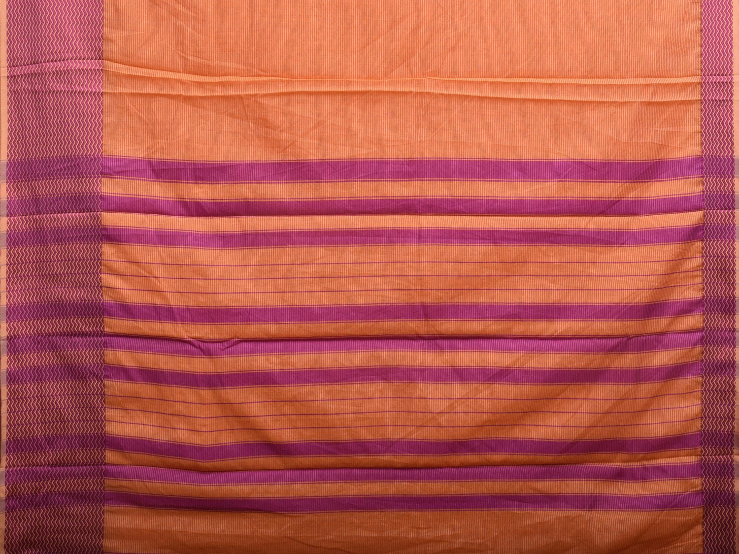 Orange and Pink Bamboo Cotton Saree with Strips and Zig-Zag Border Design No Blouse bc0324