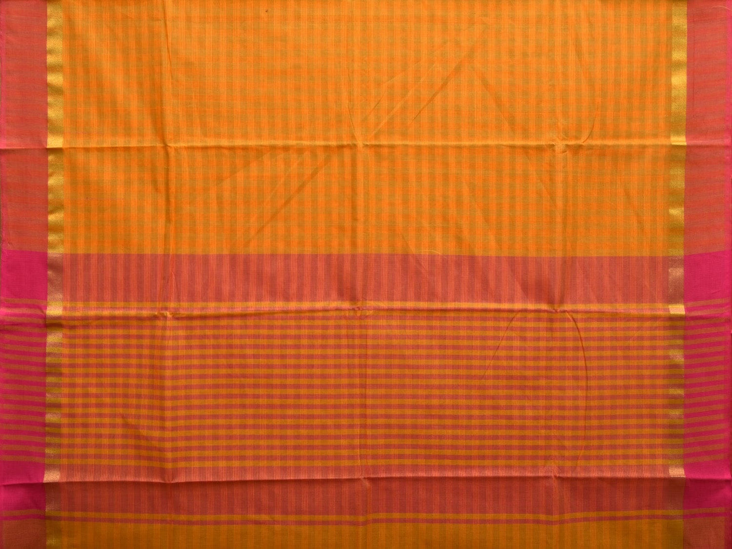 Orange and Pink Cotton Saree with Checks and Strips Pallu Design o0463