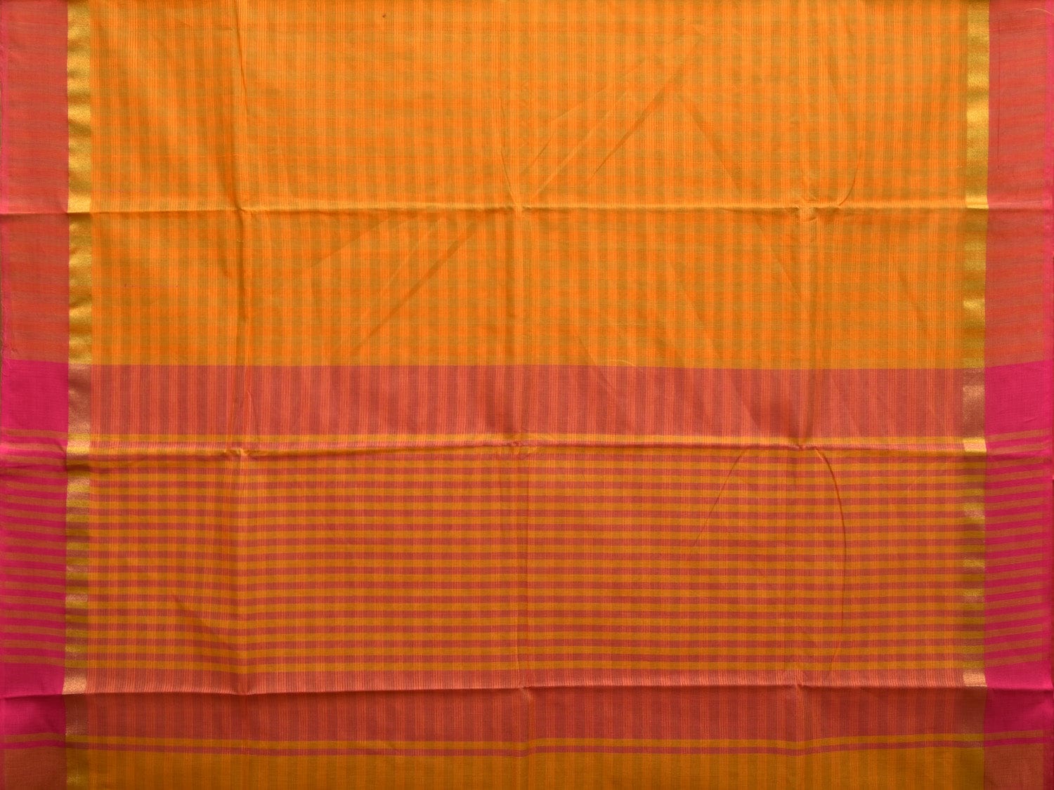 Orange and Pink Cotton Saree with Checks and Strips Pallu Design o0463