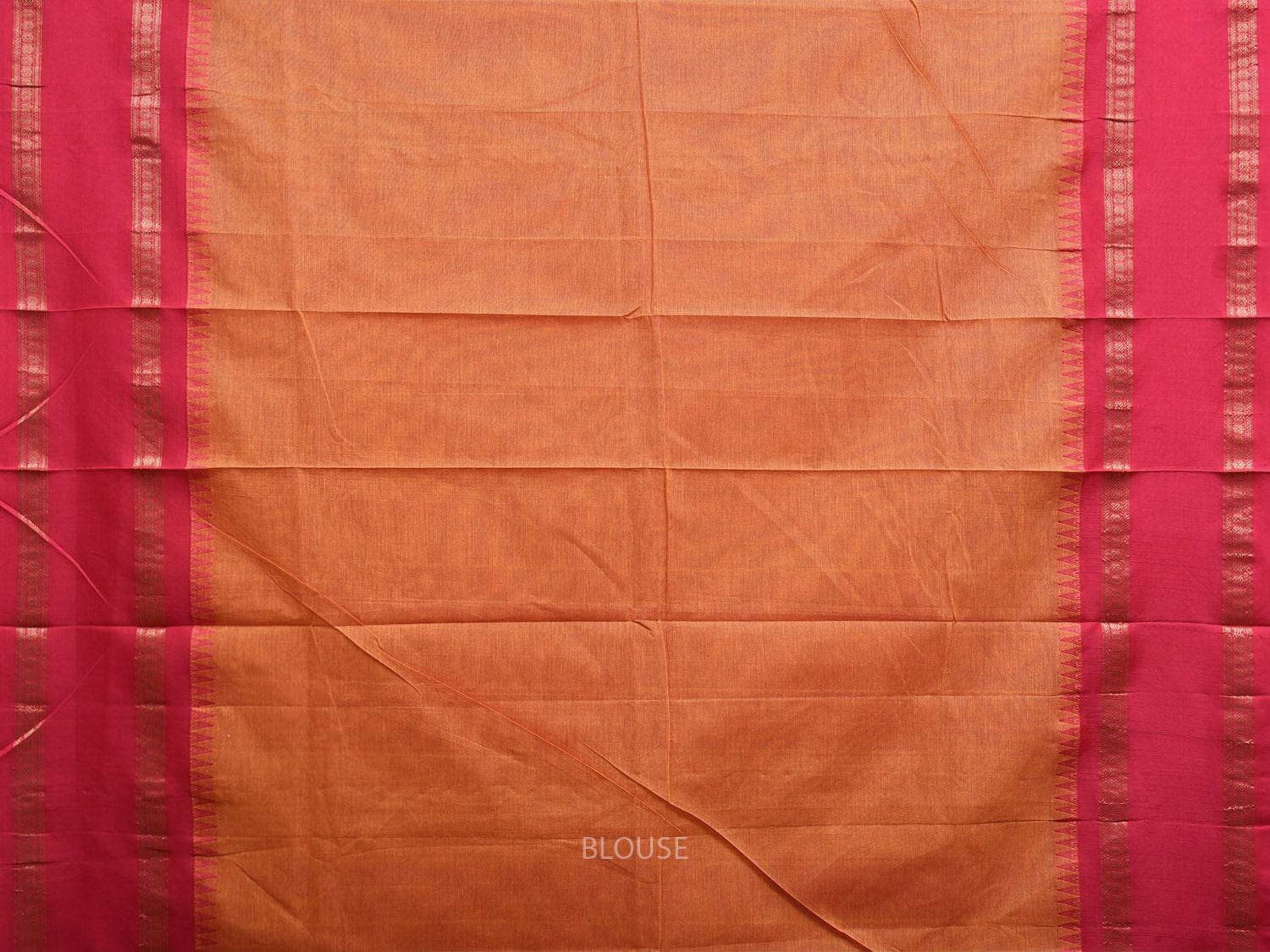 Orange and Pink Gadwal Cotton Plain Saree with Strips Pallu and Small Temple Border Design g0439