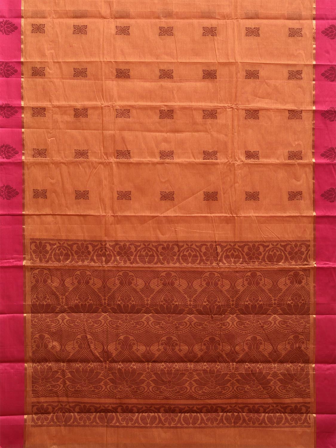 Orange and Pink Kanchipuram Cotton Saree with Pallu and Border Design k0774