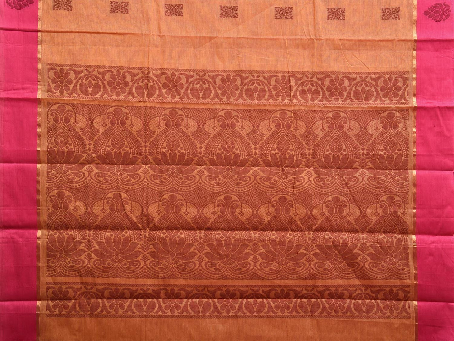 Orange and Pink Kanchipuram Cotton Saree with Pallu and Border Design k0774