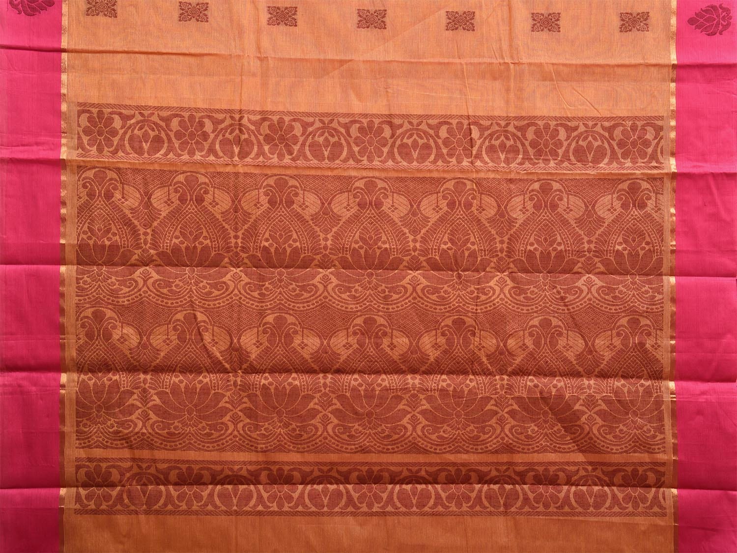 Orange and Pink Kanchipuram Cotton Saree with Pallu and Border Design k0774