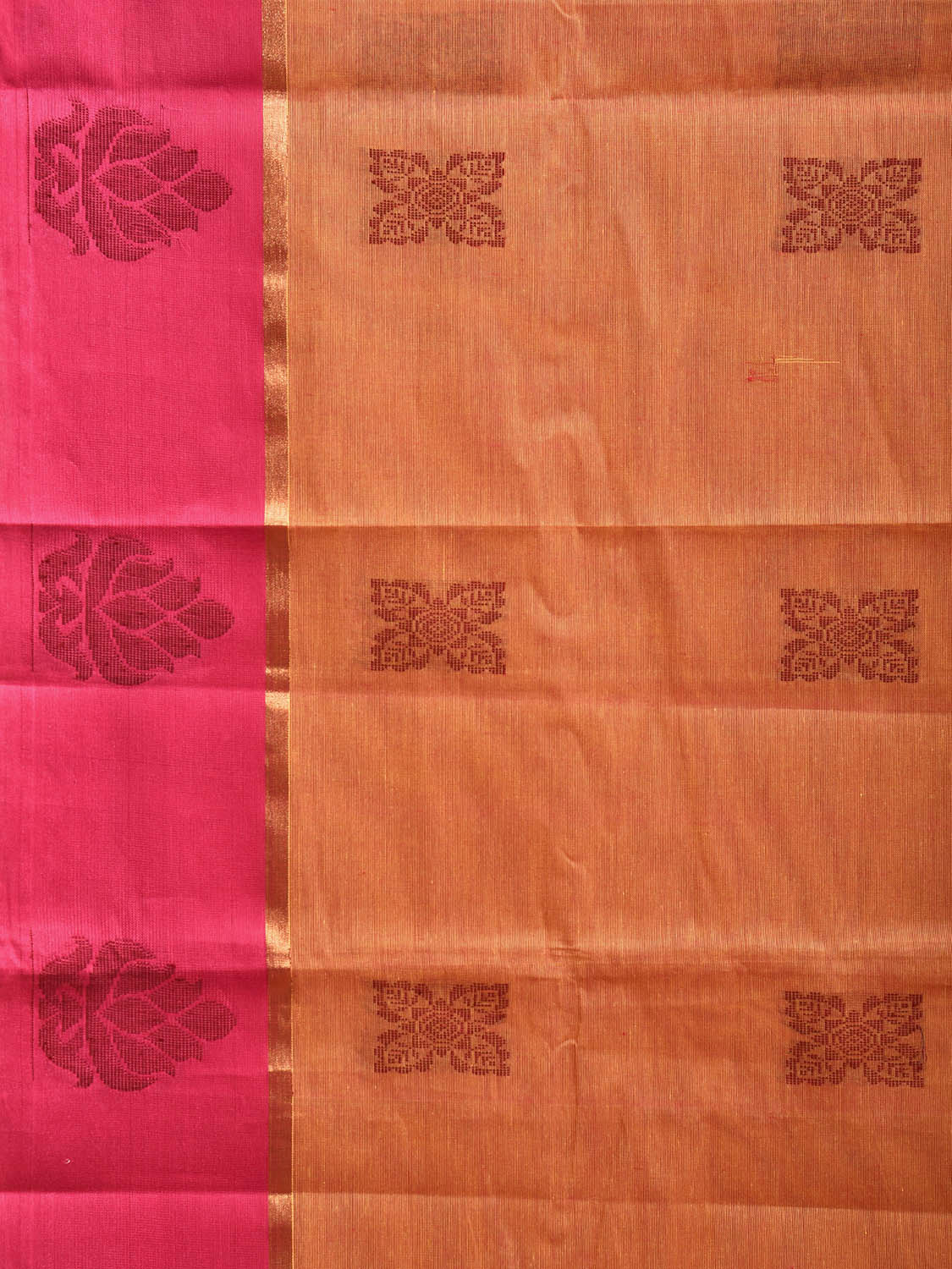 Orange and Pink Kanchipuram Cotton Saree with Pallu and Border Design k0774