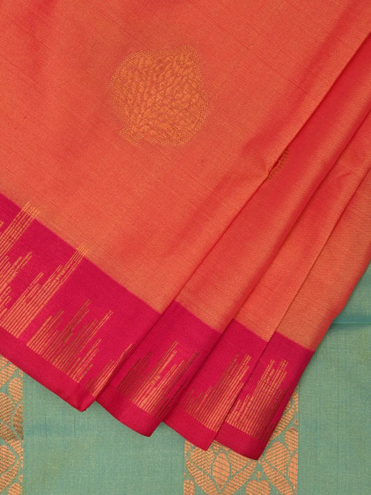 Orange and Pink Katan Silk Saree with Border and Body Butta Design b0094ds