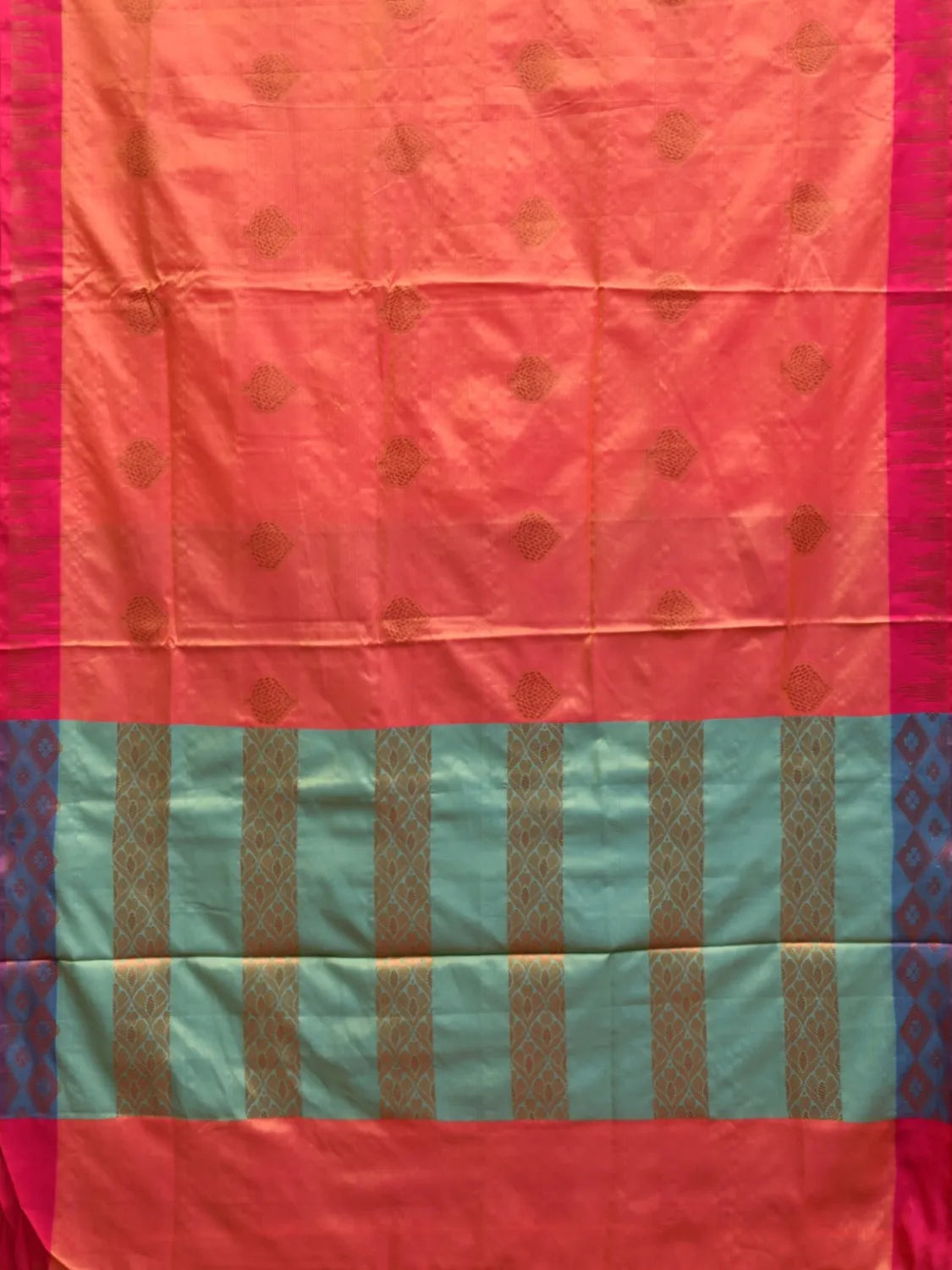 Orange and Pink Katan Silk Saree with Border and Body Butta Design b0094ds