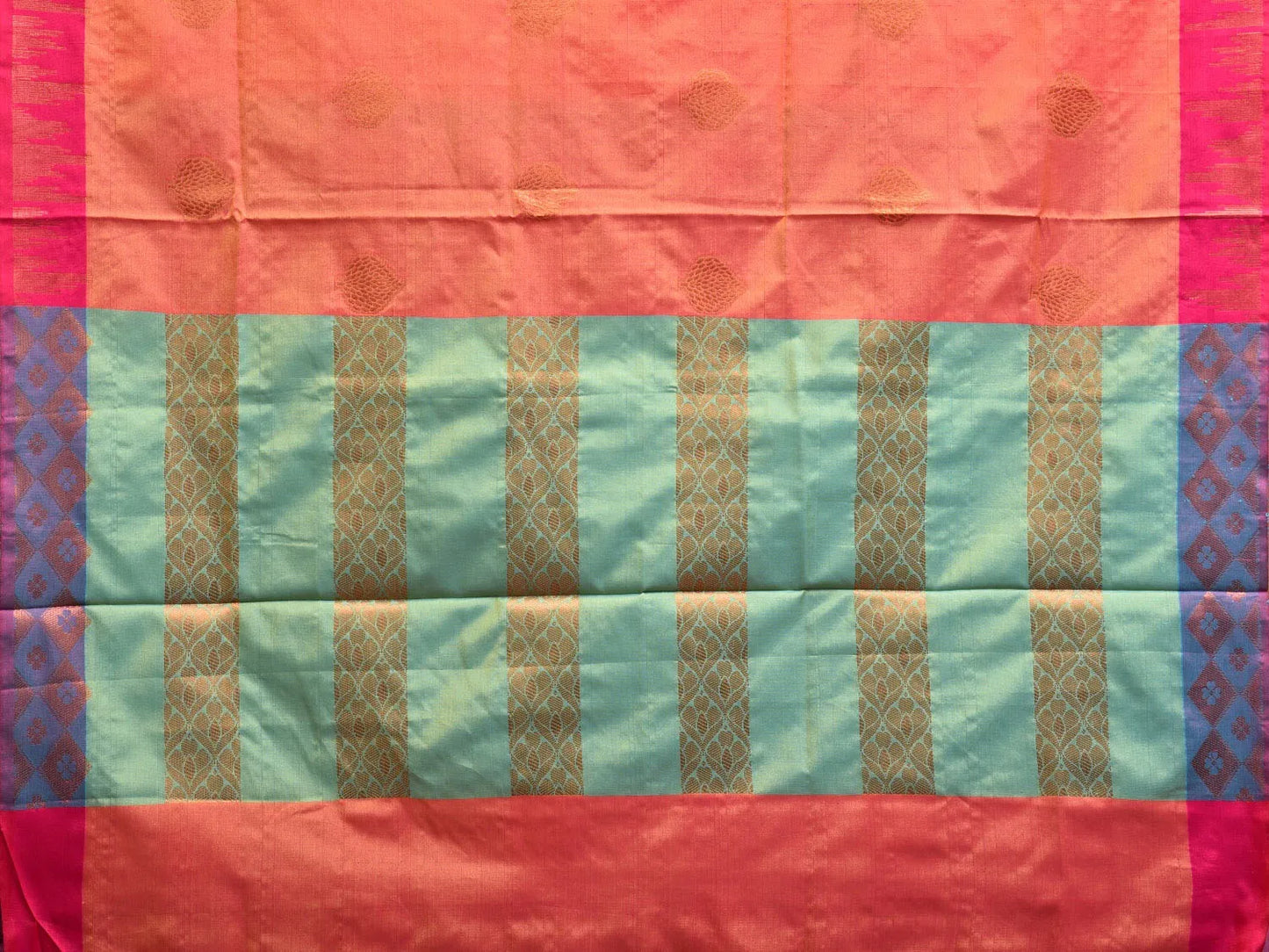 Orange and Pink Katan Silk Saree with Border and Body Butta Design b0094ds