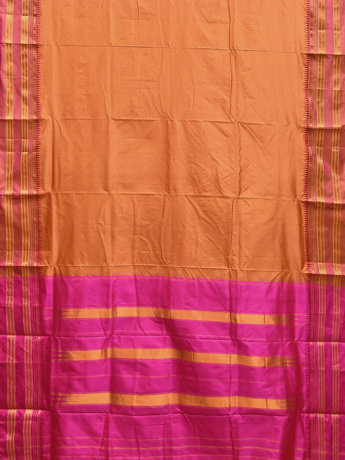 Orange and Pink Narayanpet Silk Handloom Saree with Checks Design No Blouse np1056