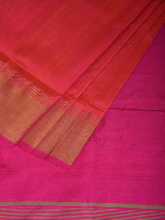 Orange and Pink Uppada Silk Handloom Plain Saree with Contrast Pallu Design u2352