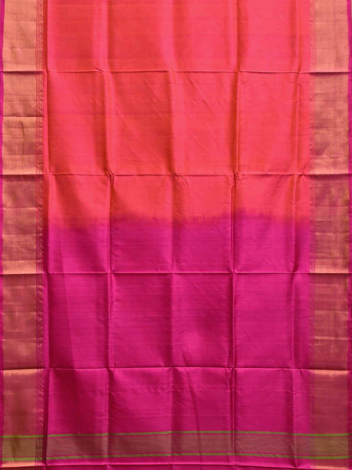 Orange and Pink Uppada Silk Handloom Plain Saree with Contrast Pallu Design u2352