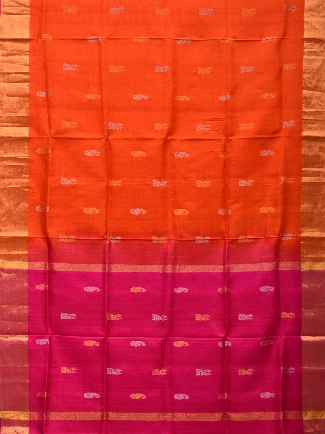 Orange and Pink Uppada Silk Handloom Saree with Buta and Contrast Pallu Design u1743