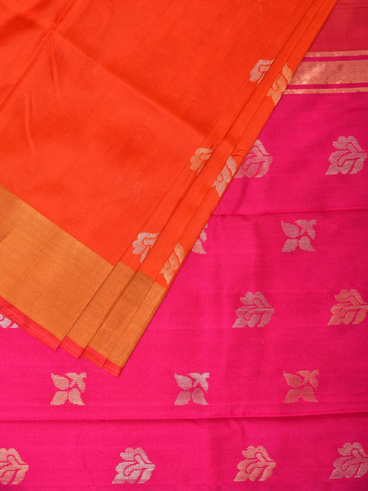 Orange and Pink Uppada Silk Handloom Saree with Buta Design u2005