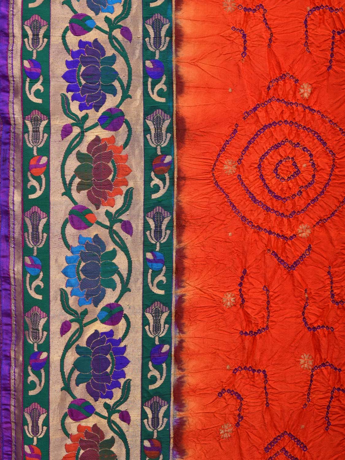 Orange and Purple Bandhani Paithani Silk Handloom Saree with Border Design bn0366