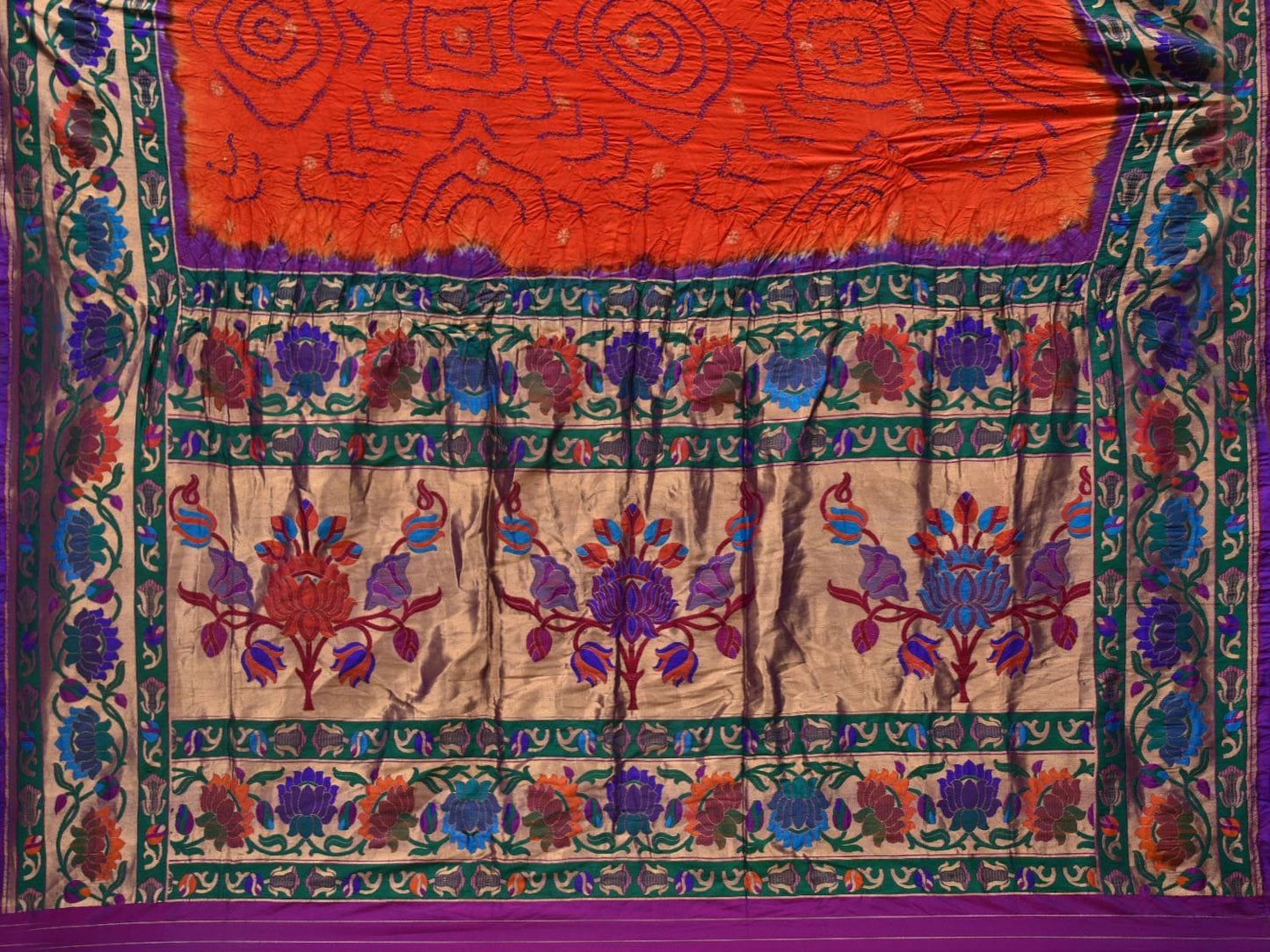 Orange and Purple Bandhani Paithani Silk Handloom Saree with Border Design bn0366