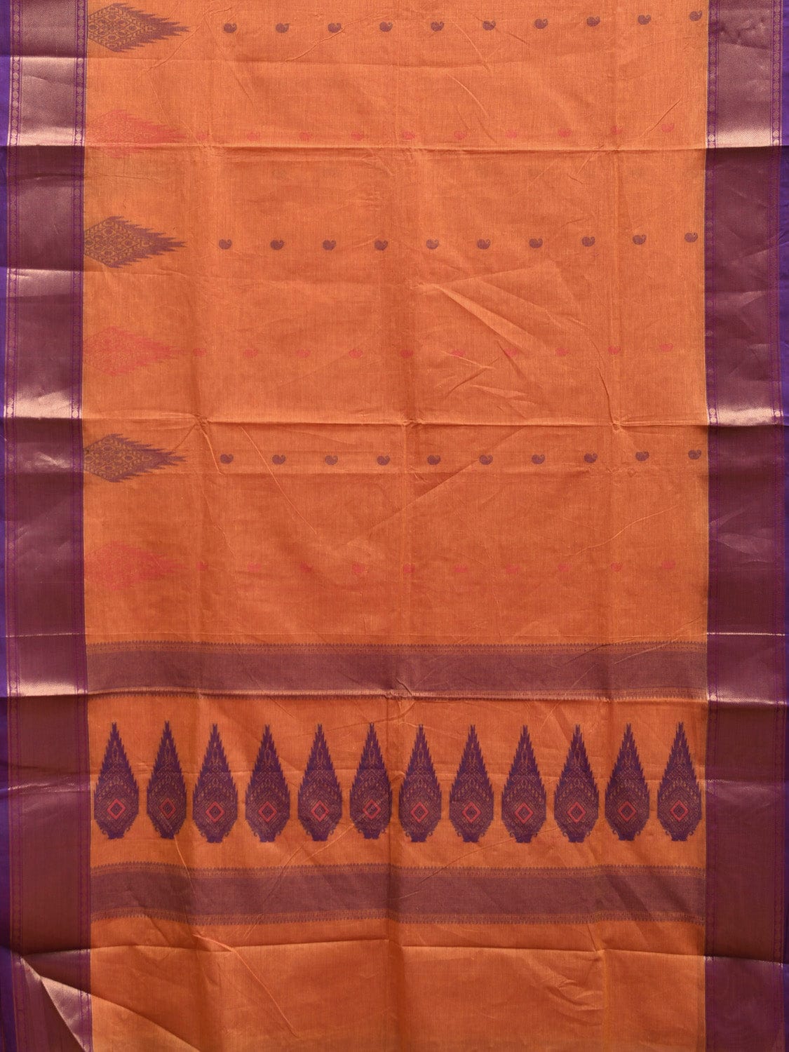 Orange and Purple Kanchipuram Cotton Saree with Pallu and One Side Border Design k0736